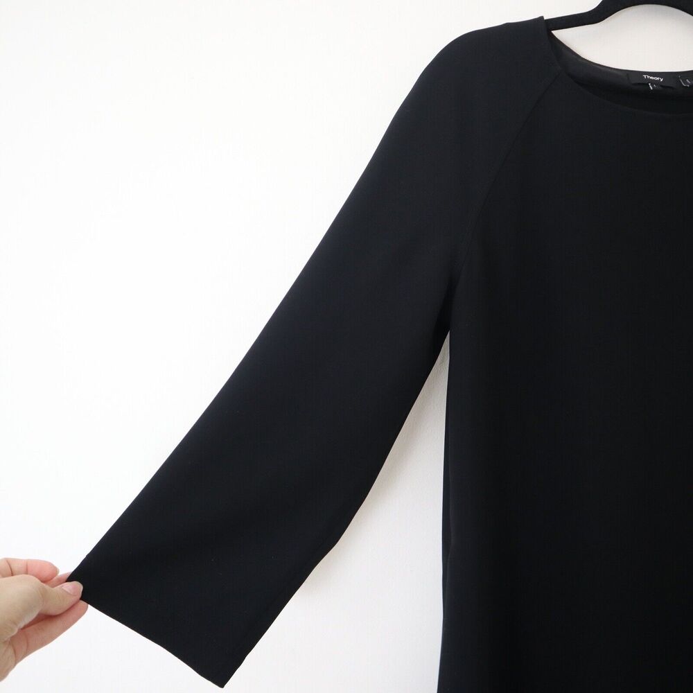 Theory Size L Maxyne Crepe Shift Dress Raglan 3/4 Sleeve Black - Picture 6 of 10